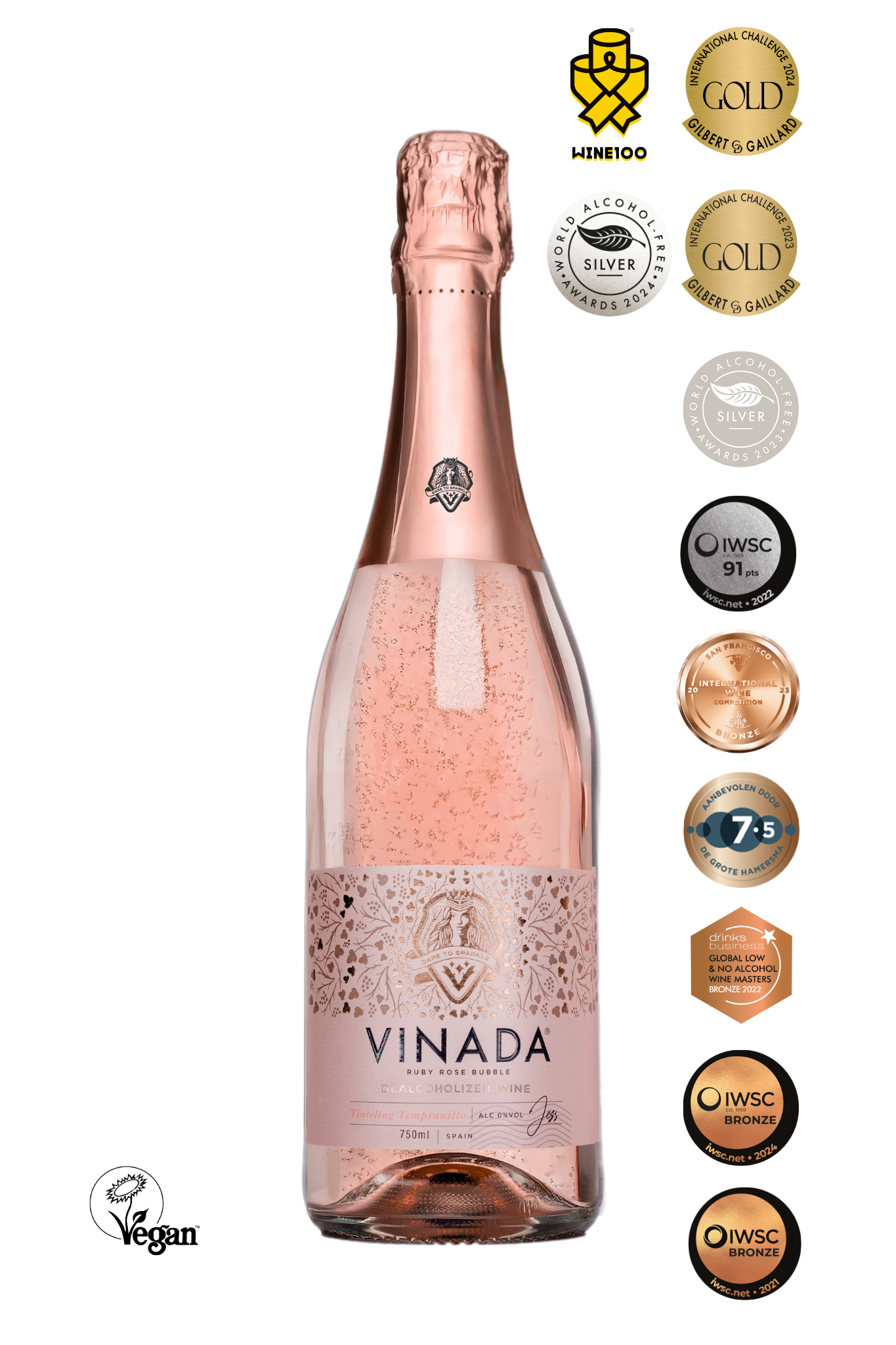 VINADA® - GIFTBOX - TINTELING TEMPRANILLO ROSÉ (0%) 750 ML + 2 Glasses