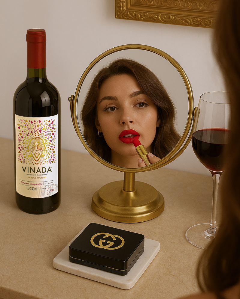 TimelessTempranillo_bottlewinewomanwithamirror